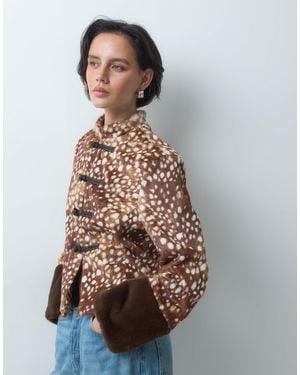 ASOS High Collar Formal Coat With Faux Fur Cuffs - Brown
