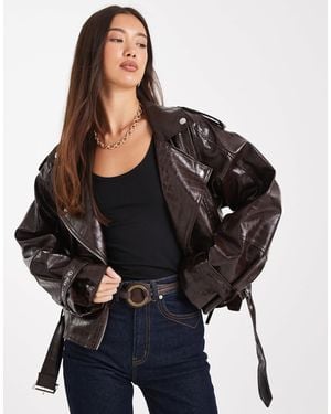 WeWoreWhat Cropped Croc Moto Jacket - Black