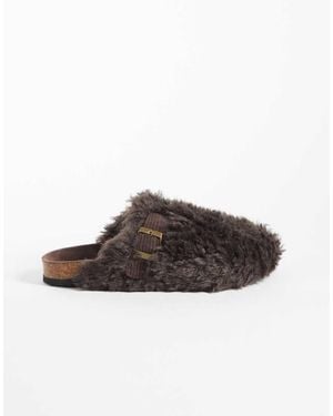 Boux Avenue Zapatillas Mule Con Detalle De Hebilla Y Pelo Sintético Marrones-Marrón