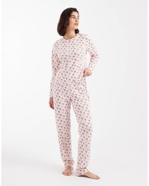 Pieces – weihnachtlicher, langärmliger pyjama - Pink