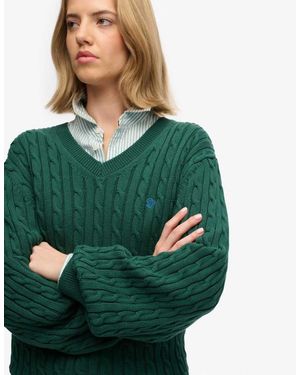 Superdry Oversized V Neck Cable Jumper - Green