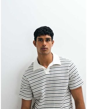 Mango Polo A Righe Con Colletto A Rever - Bianco