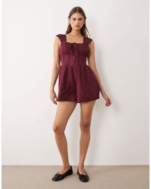 Miss Selfridge Broderie Romper - Purple