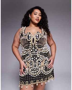 ASOS Curve Embellished Square Neck Mini Dress - Grey