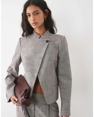 Mango Celia Blazer Co-Ord Con Collo Alto E Dettagli Con Bottoni, Stampa A Quadri Grigia - Grigio