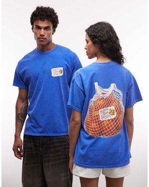 Reclaimed Vintage Unisex Oversized Graphic T-shirt With Orange Print - Blue