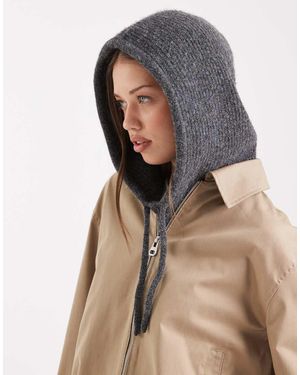 Vero Moda Ribbed Knitted Tie Front Balaclava - Grey