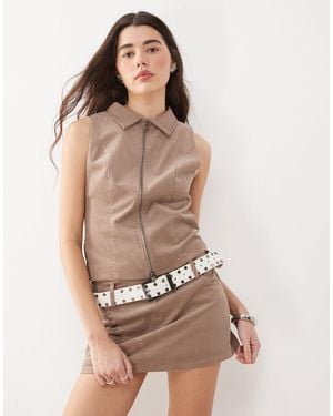 Motel Janae Cord Zip Through Co-Ord Top - Brown