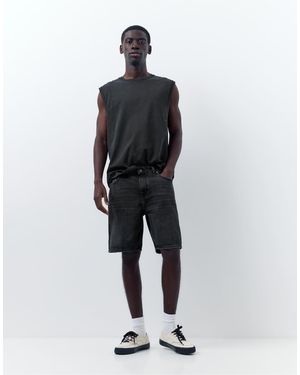 Pull&Bear Standard Denim Bermuda Shorts - White