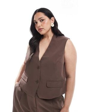Pieces Plus Pieces Curve Tailored Waistcoat Co-Ord - Brown