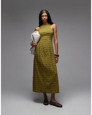 Collusion Vestido Midi A Cuadros Verdes Entallado Con Cuello Alto De