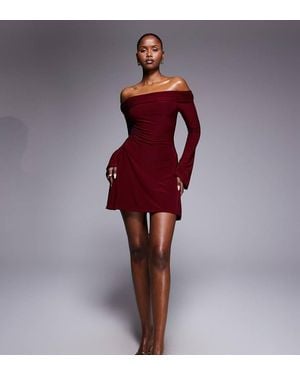 Kaiia Exclusive Double Laye Slinky Bardot Skater Mini Dress - Red