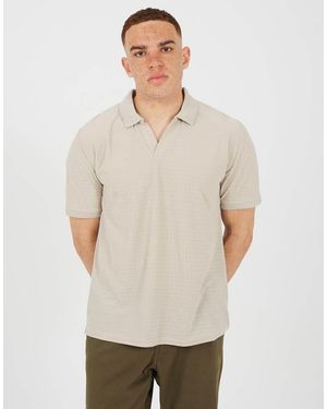 Brave Soul Trophy Neck Jacquard Polo Shirt - Natural