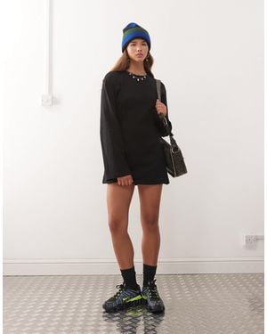 Monki Cinched Waist Long Sleeve Mini T-shirt Dress - Natural