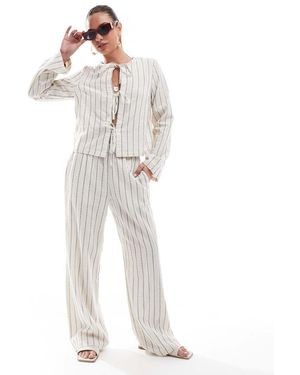 Pieces Linen Touch High Waist Wide Leg Trouser Co-ord - White