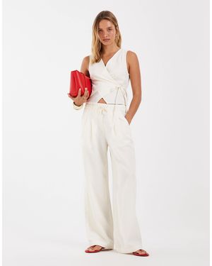 Object Pantalon ajusté d'ensemble noué à la taille - crème - Blanc