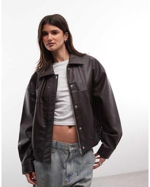 Noisy May Faux Leather Bomber Jacket - Grey