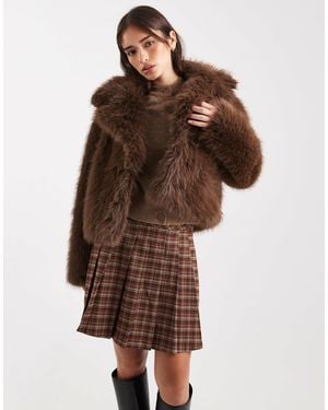 Miss Selfridge Faux Fur Crop Jacket - Brown