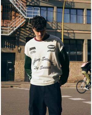 Bershka Contrast Print Long Sleeve T-Shirt - Blue