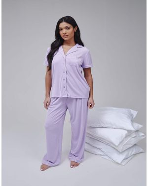 Loungeable Pijama Clásico De Pantalones Cortos Y Top De Manga Corta De Canalé Muy Suave De -Morado