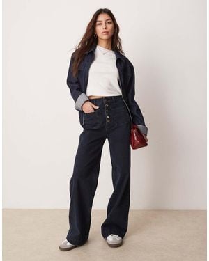 ASOS Wide Leg Jean With Patch Pockets And Detail Button Fly - Blue