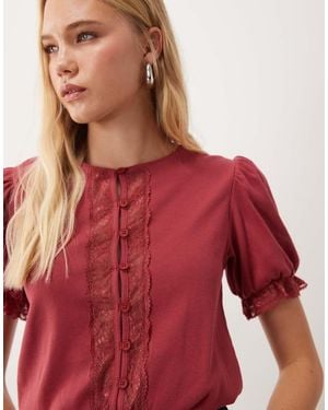 Miss Selfridge Top Con Botones Y Mangas Abullonadas - Rojo