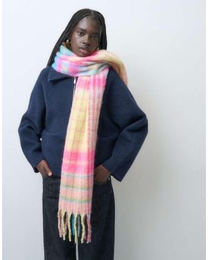 Pieces Superzachte Sjaal Met Kwastjes En Pastel Ruitjes - Blauw