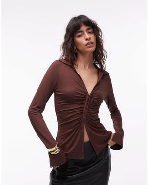 ASOS Slinky Ruched Hook And Eye Longline Top - Red