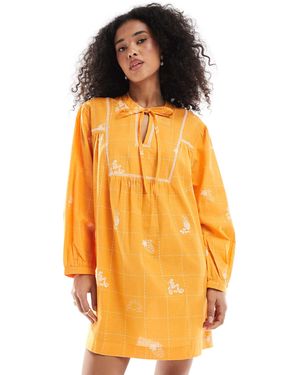 Native Youth – kurzes, besticktes hängerkleid - Orange