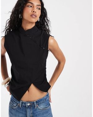 ASOS Sleeveless Mandarin Collar Shirt - Black