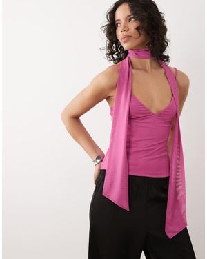 ASOS Mesh Cami Top With Scarf Detail - Pink