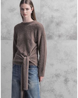 Pretty Lavish Pull texturé en maille duveteuse avec détail noué à la taille - camel - Gris