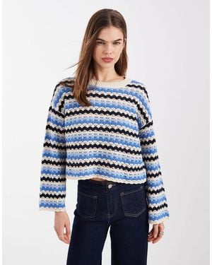 ONLY Long Sleeve Cropped Crochet Top - Blue