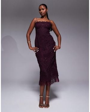 ASOS Scallop Embroide Lace Midi Dress With Sequins - Purple