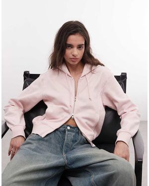 Weekday Sudadera Corta Rosa Lavado Con Capucha De