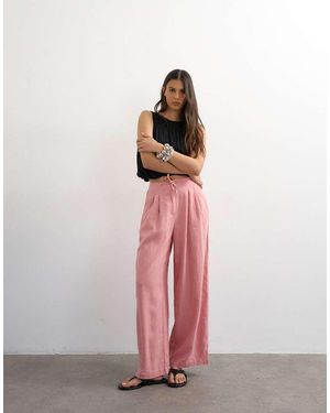 TOPSHOP Linen Blend Elasticated Waist Balloon Trousers - Pink