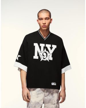 Bershka Short Sleeve Sport Print T-Shirt - Black