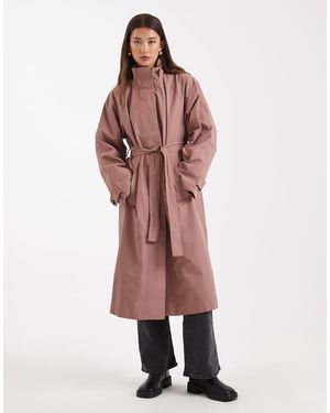 Object Clean High Neck Tie Waist Trench Coat - Red