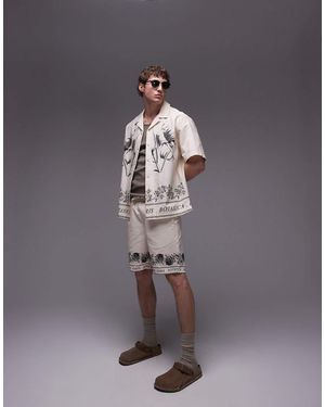 TOPMAN Pantaloncini Color Pietra Con Stampa - Blu