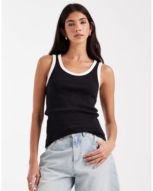 Pieces Contrast Trim Vest Top - Black
