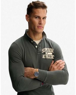 Superdry Vintage Athletic Long Sleeve Polo - Grey