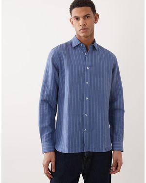Mango Linen Mix Long Sleeve Striped Shirt - Blue