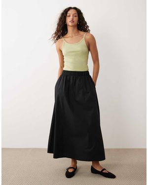 Vila Falda Midi Negra De Algodón De -Negro - Blanco