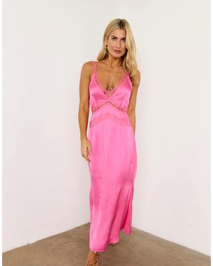 Never Fully Dressed Gianna Lace Insert Satin Midaxi Slip Dress - Pink