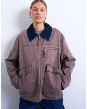 TOPSHOP Barn Jacket With Contrast Collar Detail - Purple