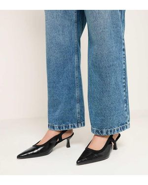 Yours Clothing Wide Fit Croc Embossed Sling Back Heels - Blue