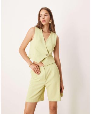 ASOS Linen Blend Asym Wrap Waistcoat Co Ord - Green