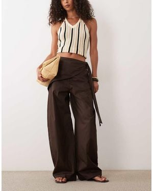 Mango Broek Met Wijde Ronde Pijpen En Sjaaldetail - Bruin