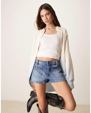Wrangler Pantalones Cortos Azul Medio De Estilo Wéstern Con Bolsillos Delanteros De