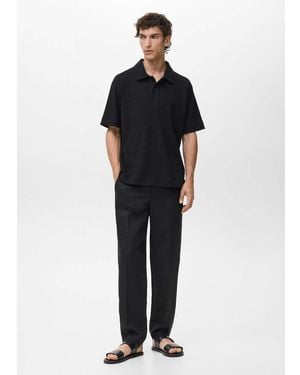 Mango Cotton Mix Ribbed Short Sleeve Shirt - Blue